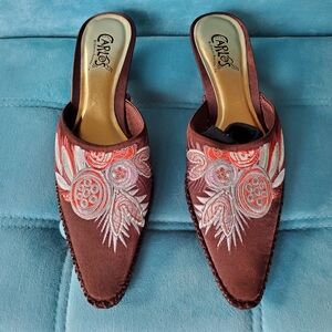 Carlos by Carlos Santana Brown and Pink Embroidered Mules